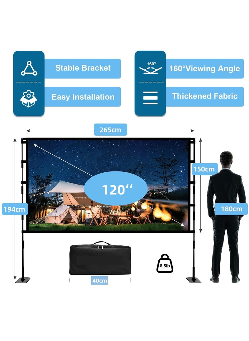 فلاشهوك شاشة عرض محمولة وحامل - شاشة عرض 4K عالية الدقة 16:9 مقاس 120 بوصة مع حقيبة حمل للمسرح المنزلي الداخلي والخارجي والسينما في الفناء الخلفي والتخييم  - Image 3