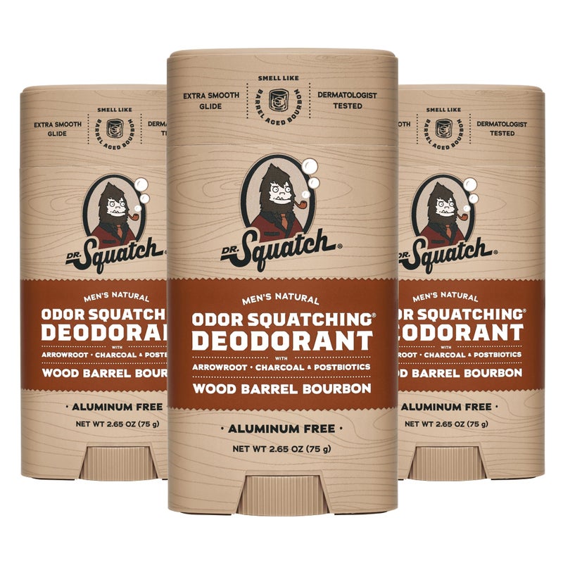 Dr. Squatch Natural Deodorant for Men 3 Pack Wood Barrel Bourbon â€“ Odor-Squatching Men's Deodorant Aluminum Free (2.65 oz, 3 Pack) - Image 1