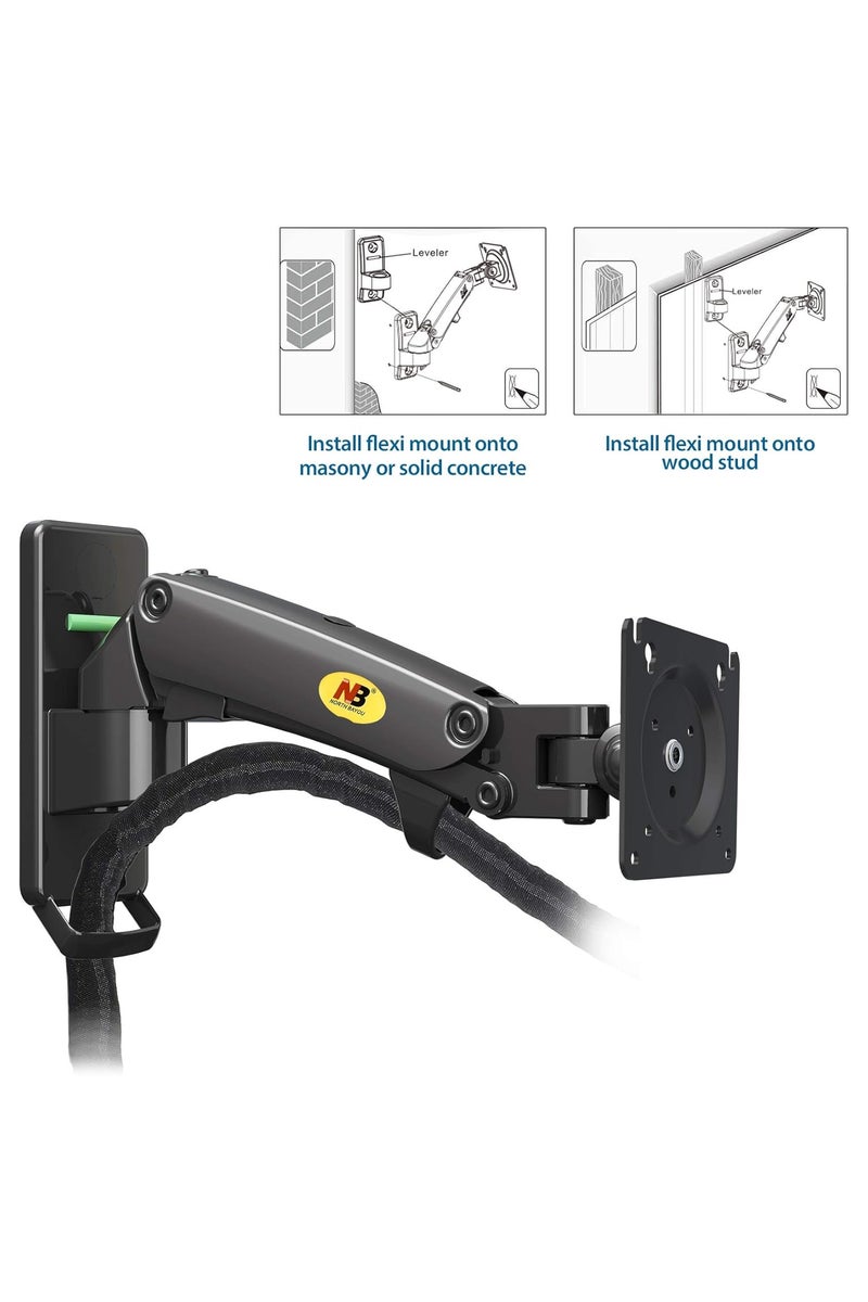NB ERGONOMIC NB North Bayou TV Monitor Wall Mount Bracket Full Motion Articulating Swivel for 17-27 Inch Monitors with Gas Spring (Black Single Extension) F120-B - Image 2