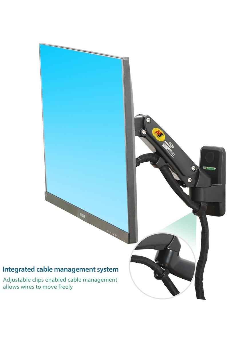 NB ERGONOMIC NB North Bayou TV Monitor Wall Mount Bracket Full Motion Articulating Swivel for 17-27 Inch Monitors with Gas Spring (Black Single Extension) F120-B - Image 3