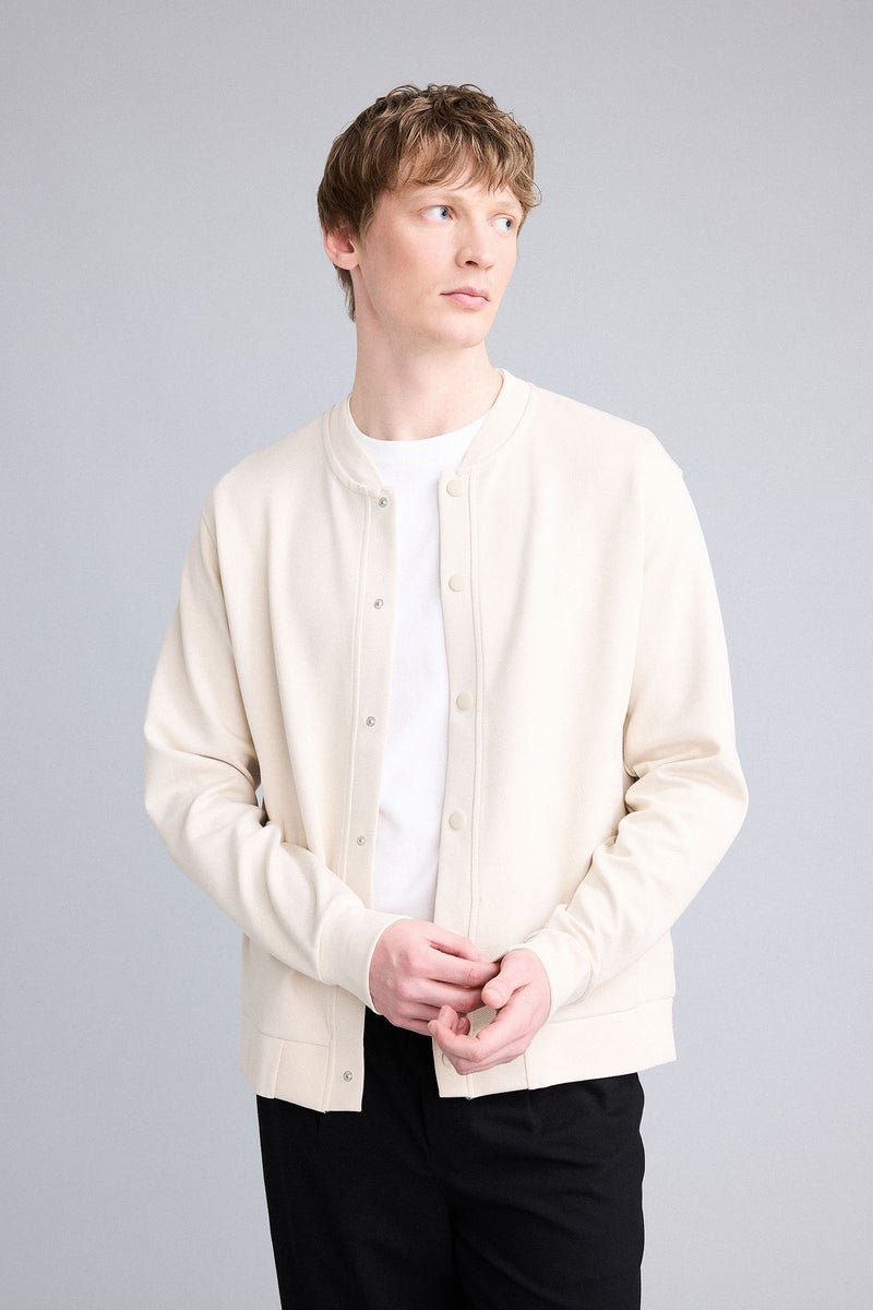 DeFacto Beige Man Regular Fit College Collar Cardigan Casual - Image 3