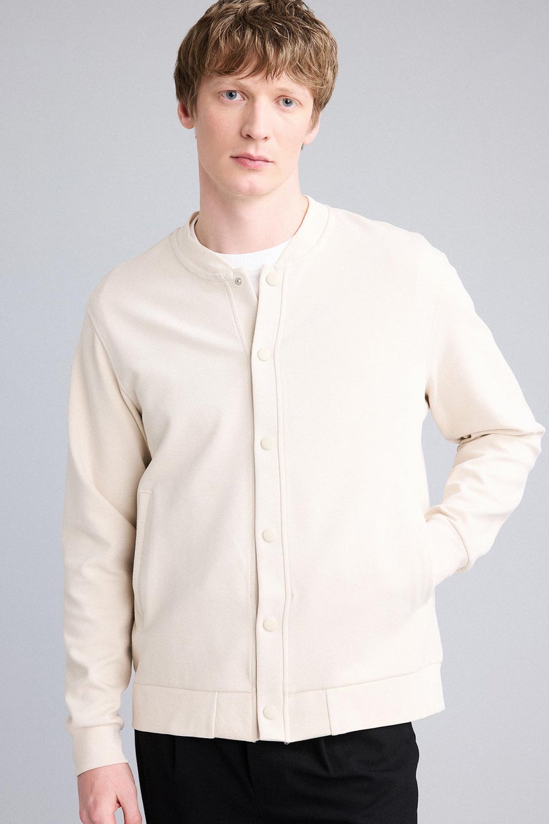 DeFacto Beige Man Regular Fit College Collar Cardigan Casual - Image 1