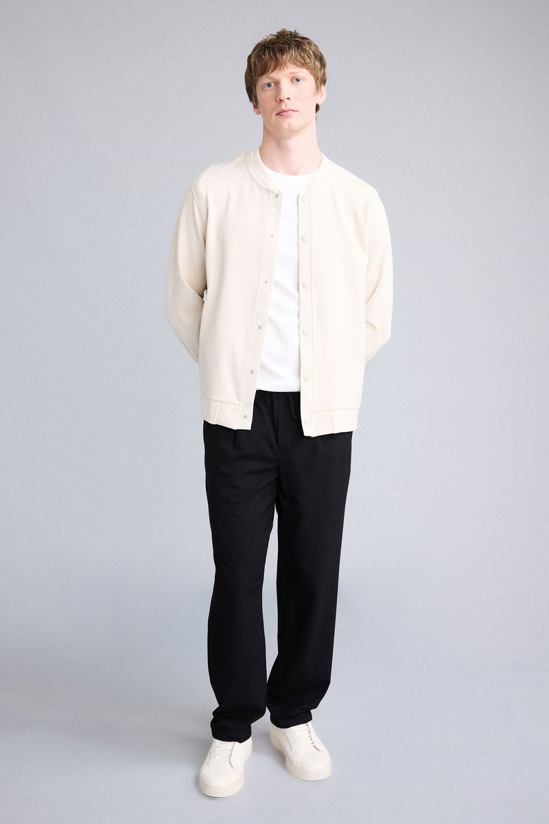 DeFacto Beige Man Regular Fit College Collar Cardigan Casual - Image 2