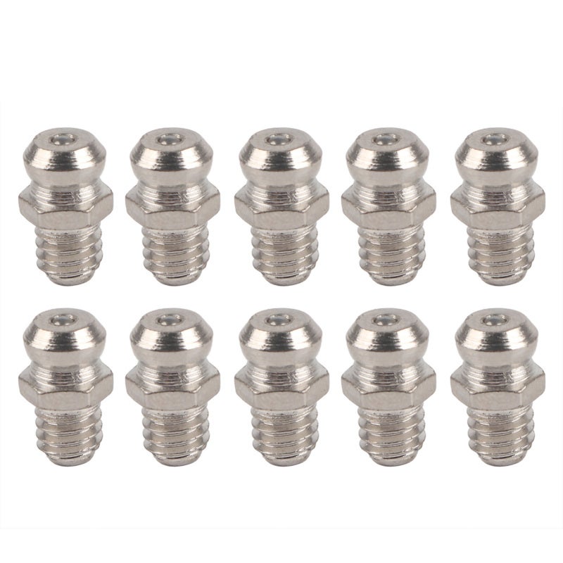 Grease Gun Nipple 10-Pack Nickle Plated Steel - Rust-Resistant Leak-Proof Grease Fitting for Automotive Motorcycle Industrial Applications - Image 1