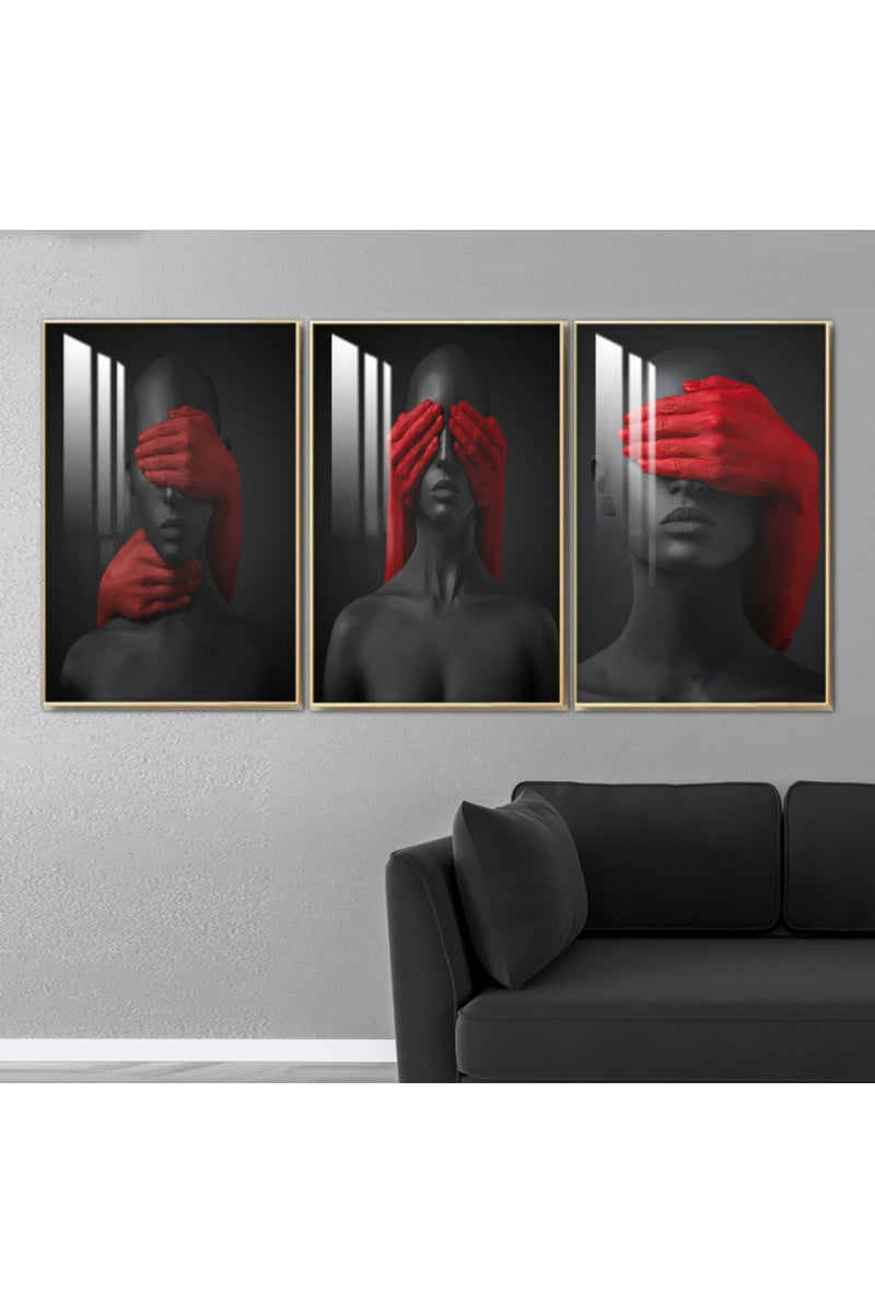 Marktna Three wooden wall painting with a frame and a clear acrylic layer - Image 1