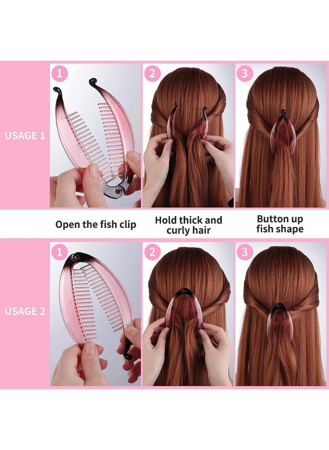 El Regalo - El Regalo 4 Pcs Fishtail Banana Hair Clips, Big Gradient colours French Banana Clip Hair Combs for Women Girls, Retro Plastic Fishtail Clip Comb Grips Clamp Hair Accessories - Image 1