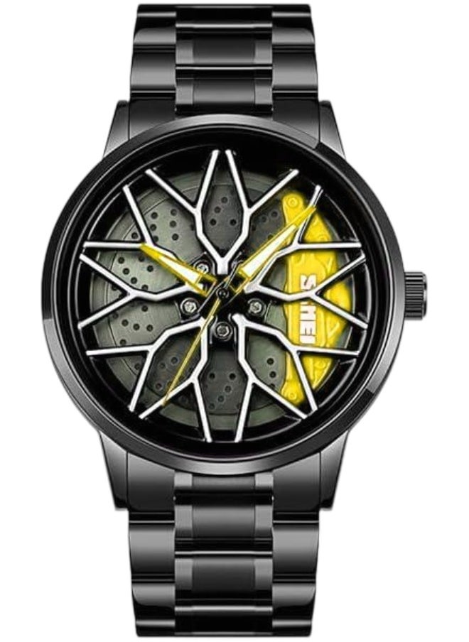 SKMEI SKMEI Men's Sports Watch 3D Hollow Wheel Design Stainless Steel Watch Waterproof Car Wheel Rolling Spinning Dial Watch 1990D  - Image 1