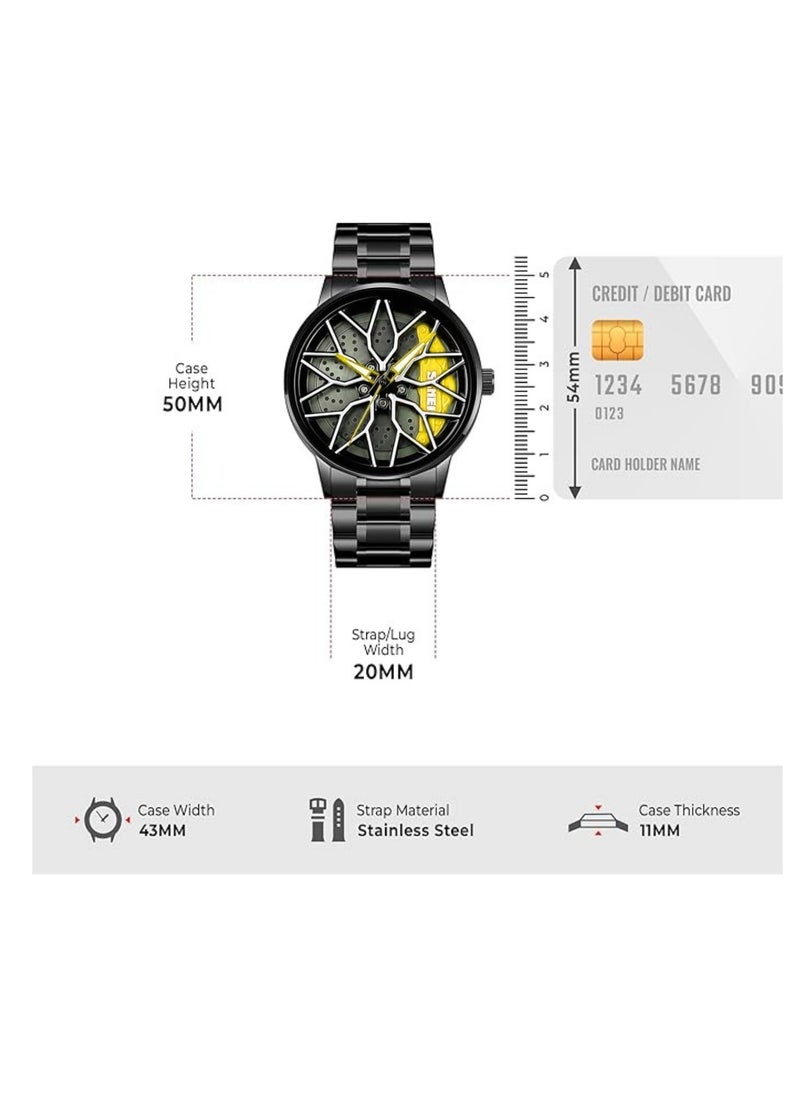 SKMEI SKMEI Men's Sports Watch 3D Hollow Wheel Design Stainless Steel Watch Waterproof Car Wheel Rolling Spinning Dial Watch 1990D  - Image 2