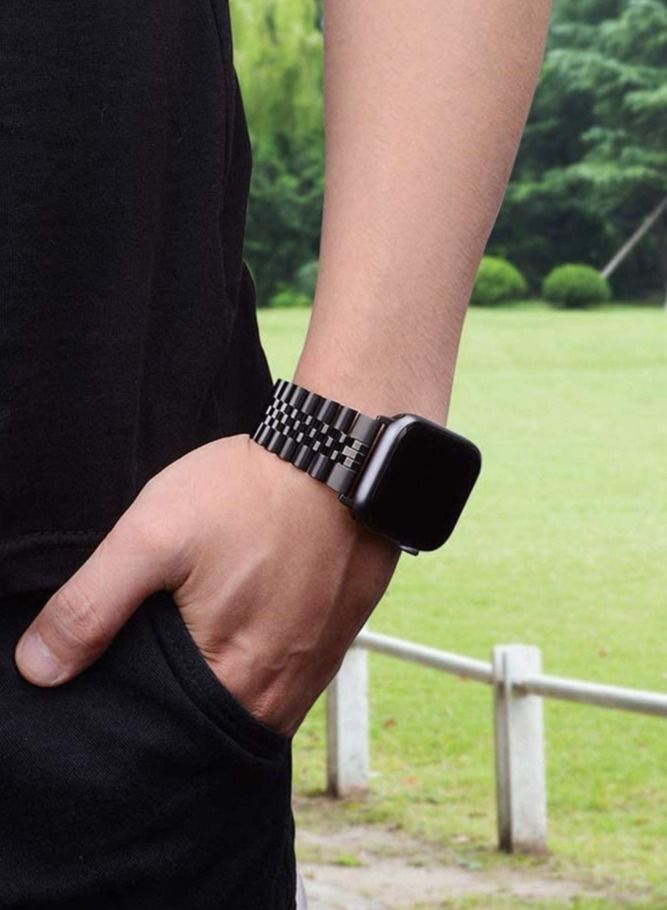 Stainless Steel Solid Strap Metal Bracelet for Apple Watch Series 7 6 5 4 3 2 SE 44mm / 42mm Black - Image 4