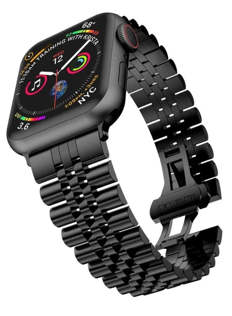 Stainless Steel Solid Strap Metal Bracelet for Apple Watch Series 7 6 5 4 3 2 SE 44mm / 42mm Black - Image 1