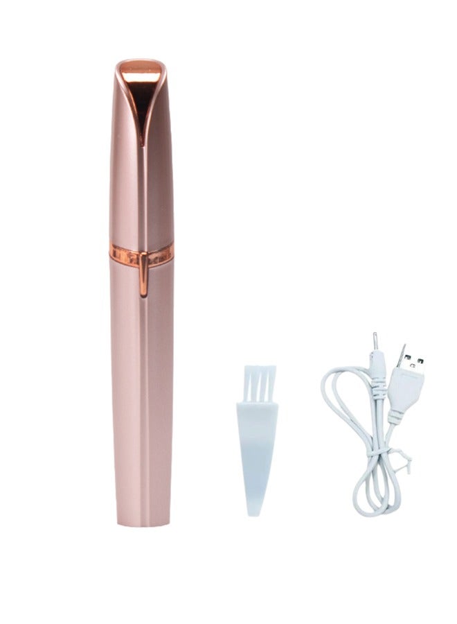 ماركة غير محددة قلم تشذيب الحواجب الكهربائي المحمول القابل لإعادة الشحن عبر USB للنساء، مزيل شعر الحواجب الدقيق بدون ألم، أداة حلاقة آمنة للحواجب للوجه والساق والشفاه والإبط واليد (ذهبي وردي)  - Image 1