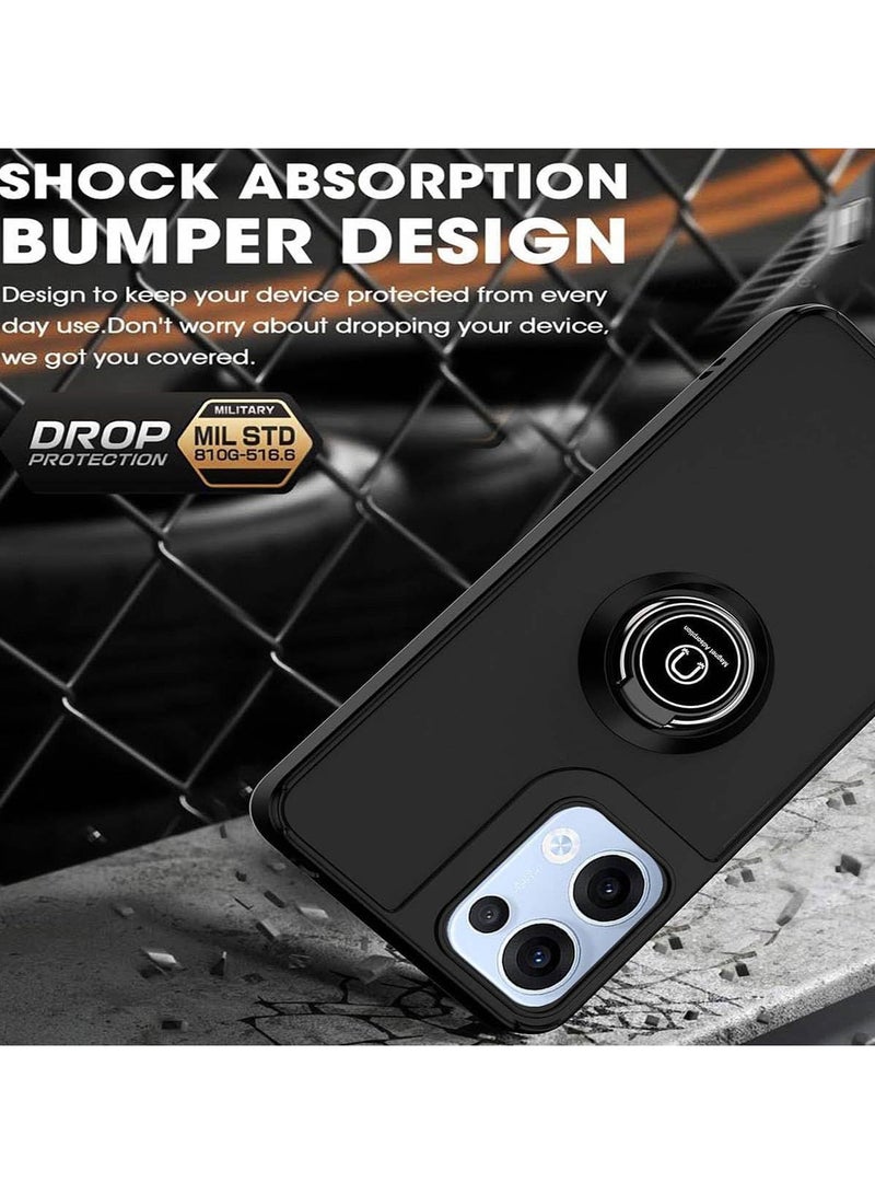 Case for Oppo Reno13 Case Cover Metal Ring Holder Grip Kickstand Car Magnetic Mount Shockproof Matte Hard Back Bumper Case for Reno 13 5G Black - Image 2
