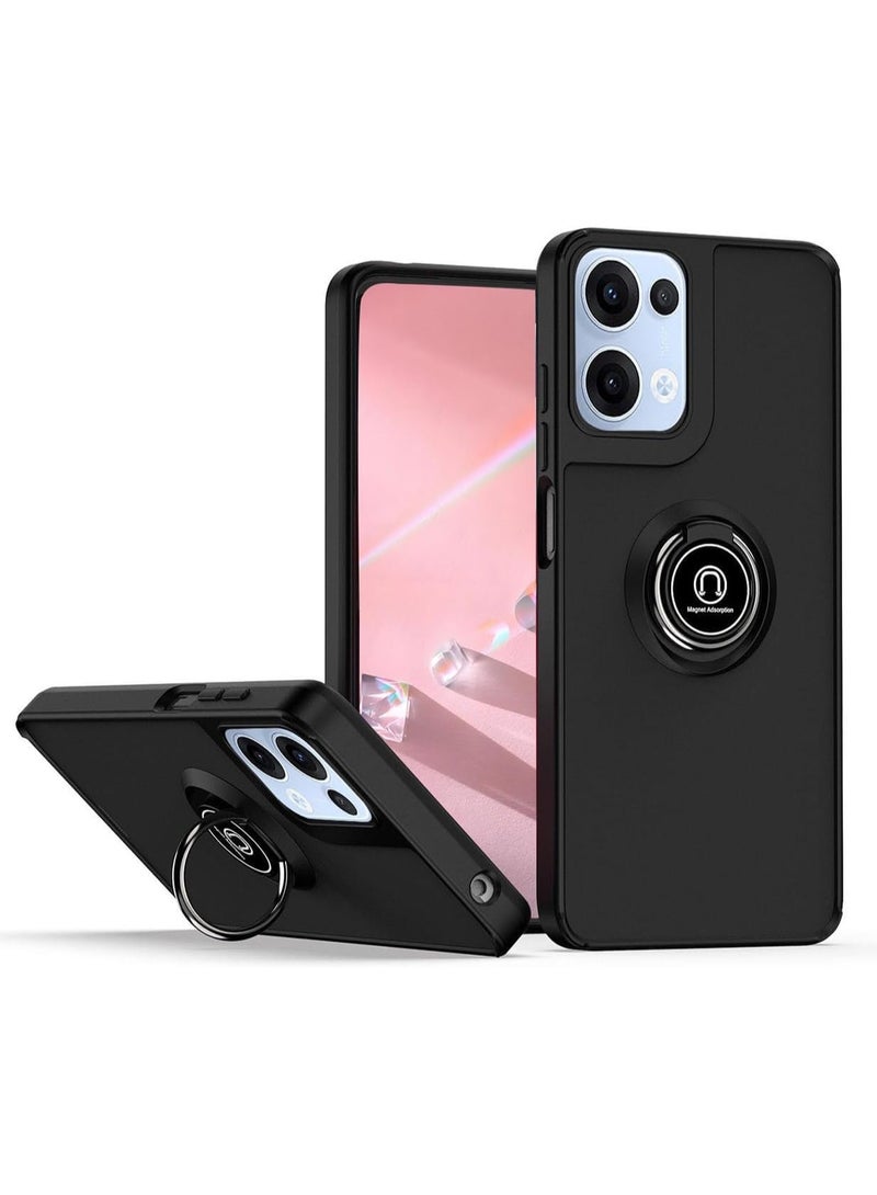 Case for Oppo Reno13 Case Cover Metal Ring Holder Grip Kickstand Car Magnetic Mount Shockproof Matte Hard Back Bumper Case for Reno 13 5G Black - Image 1