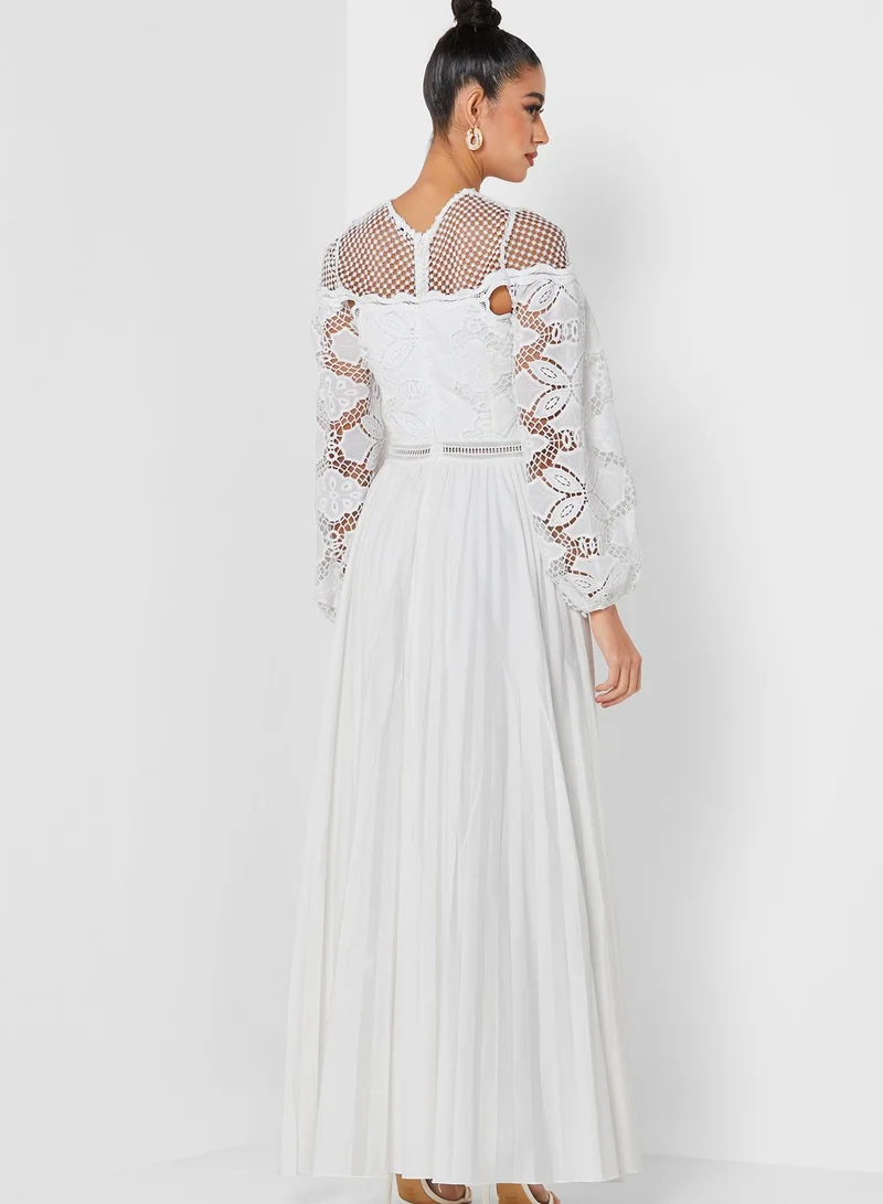 True Decadence Balloon Sleeve Tulle Detail Dress