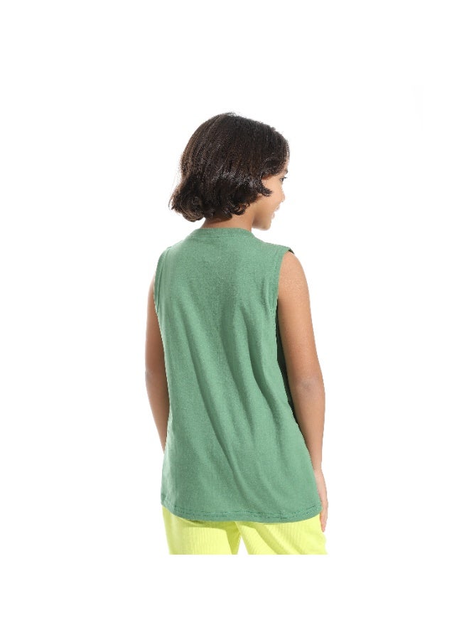Andora Cut Sleeves Loose Fit Basic T-Shirt_Forest Green - Image 2