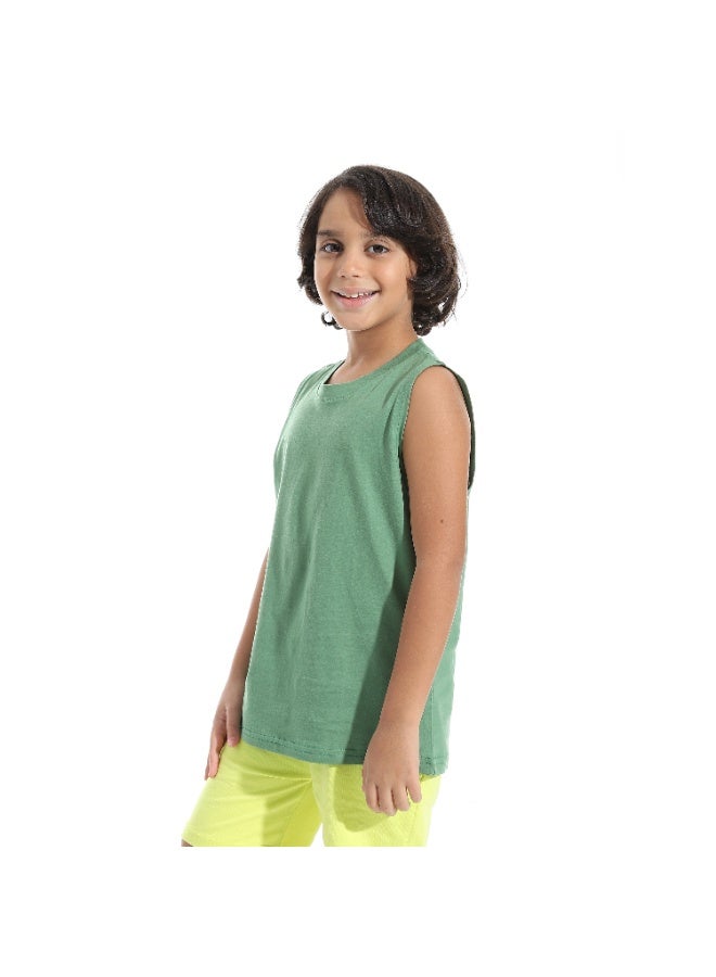 Andora Cut Sleeves Loose Fit Basic T-Shirt_Forest Green - Image 4