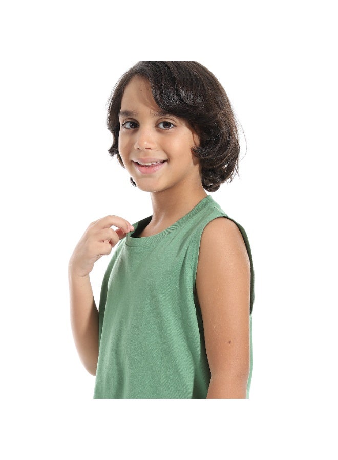 Andora Cut Sleeves Loose Fit Basic T-Shirt_Forest Green - Image 3