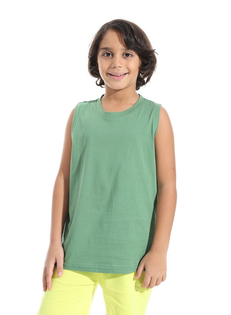 Andora Cut Sleeves Loose Fit Basic T-Shirt_Forest Green - Image 1