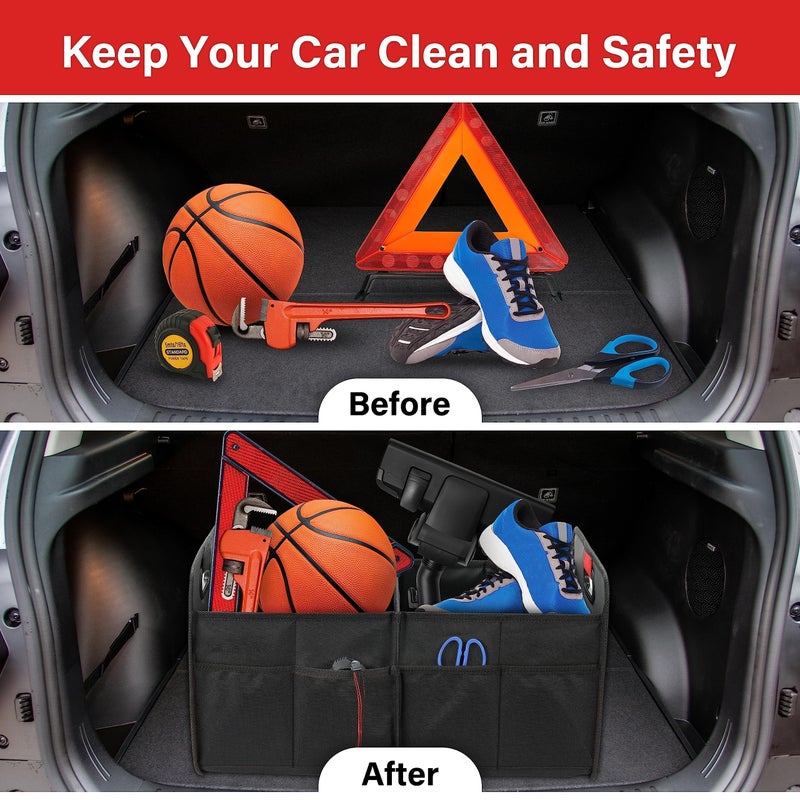 YSSOA Car Trunk Organizer, 2 Compartments Anti-slip 14" D x 22" W x 12" H Collapsible Trunk Storage, 600D Oxford Polyester Car Storage, Suitable for SUV, Minivan, Truck, Black - Image 5