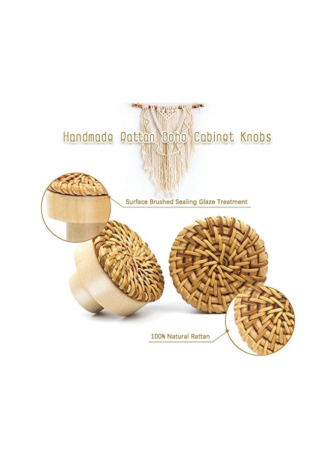 The Bros 6 Pack Boho Rattan Knobs for Dresser Drawers Durable Beech Wood Drawer Knobs Handmade Wicker Woven Pulls Screws for Nursery Kitchen Furniture Wardrobe Cupboard - Image 3