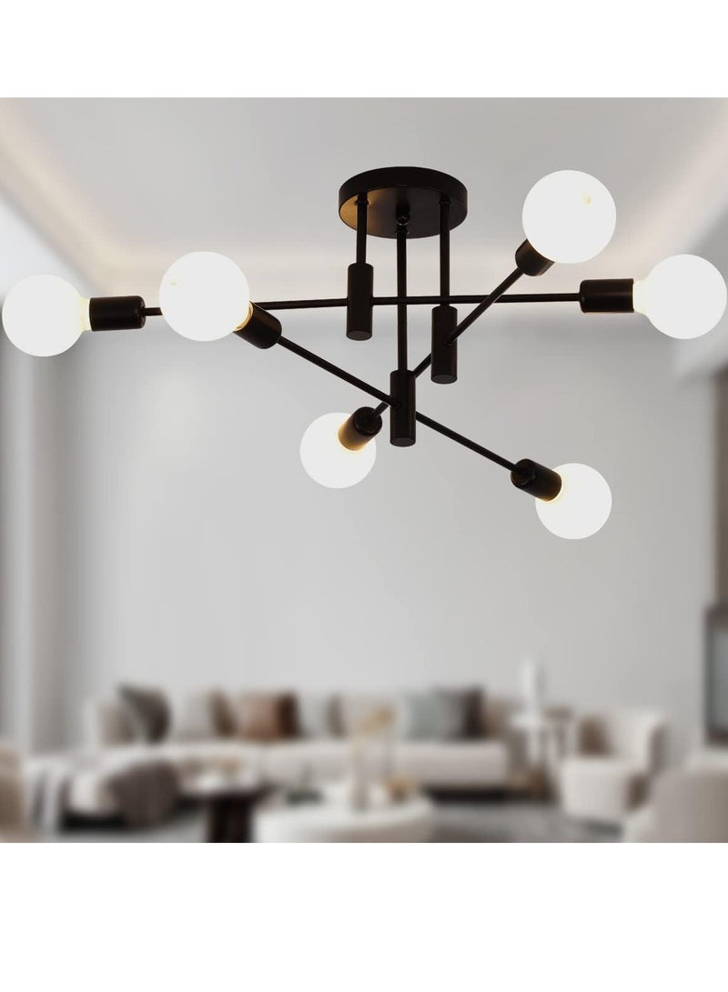 مخطوطات منتصف القرن سبوتنيك الثريا 6 أضواء، الصناعية شبه فلوش جبل ضوء السقف لاعبا أساسيا، أسود مصباح السقف الحديثة للمطبخ مزرعة غرفة الطعام غرفة نوم بهو (المصابيح غير المدرجة) - Image 1