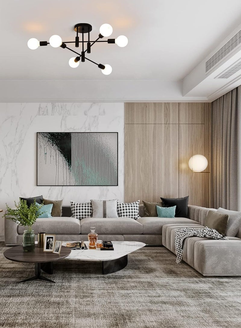 مخطوطات منتصف القرن سبوتنيك الثريا 6 أضواء، الصناعية شبه فلوش جبل ضوء السقف لاعبا أساسيا، أسود مصباح السقف الحديثة للمطبخ مزرعة غرفة الطعام غرفة نوم بهو (المصابيح غير المدرجة) - Image 2