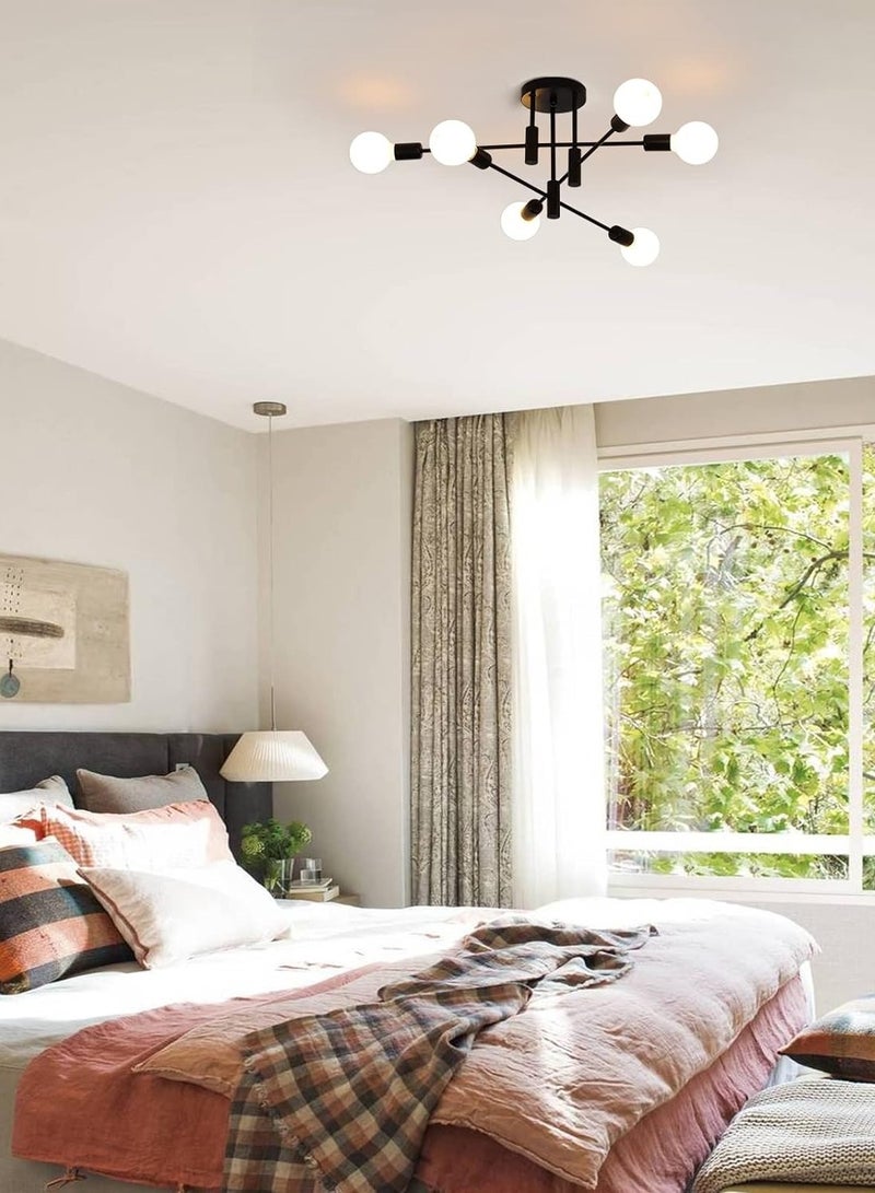 مخطوطات منتصف القرن سبوتنيك الثريا 6 أضواء، الصناعية شبه فلوش جبل ضوء السقف لاعبا أساسيا، أسود مصباح السقف الحديثة للمطبخ مزرعة غرفة الطعام غرفة نوم بهو (المصابيح غير المدرجة) - Image 3