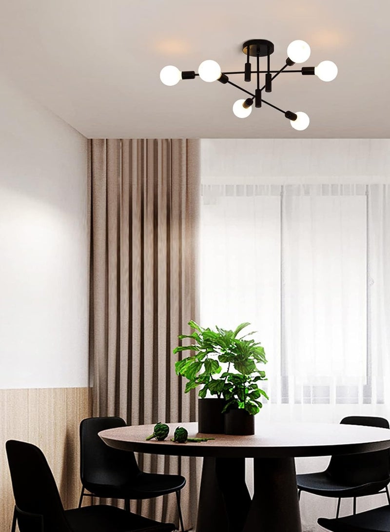 مخطوطات منتصف القرن سبوتنيك الثريا 6 أضواء، الصناعية شبه فلوش جبل ضوء السقف لاعبا أساسيا، أسود مصباح السقف الحديثة للمطبخ مزرعة غرفة الطعام غرفة نوم بهو (المصابيح غير المدرجة) - Image 4