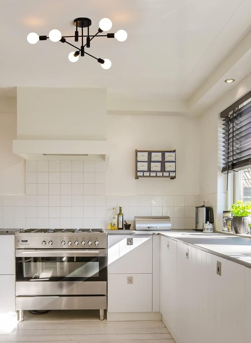 مخطوطات منتصف القرن سبوتنيك الثريا 6 أضواء، الصناعية شبه فلوش جبل ضوء السقف لاعبا أساسيا، أسود مصباح السقف الحديثة للمطبخ مزرعة غرفة الطعام غرفة نوم بهو (المصابيح غير المدرجة) - Image 5