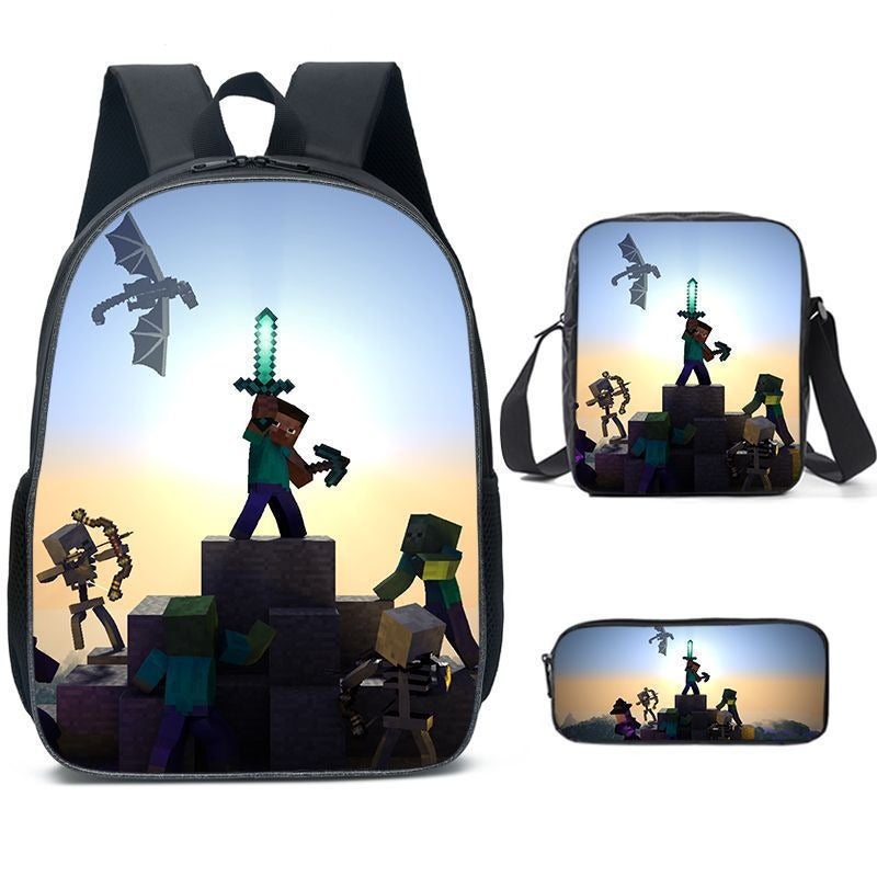 Minecraft School Backpack Set for Students - 3-Piece Gaming Gear, Oxford Fabric, 16" Laptop Compartment, Unisex, Street Style