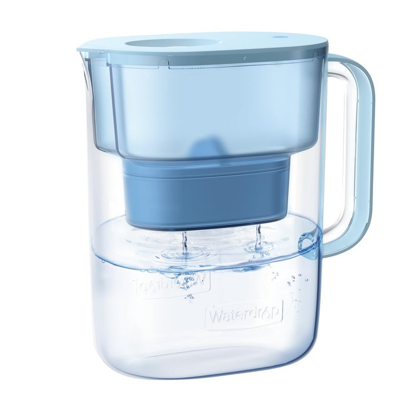 Waterdrop Alkaline Lucid 10Cup Large Water Filter Pitcher with 1 Filter Healthy Improved Coffee Taste Clean  ToxinFree Mineralized Alkaline Water 100 Gallons Up to PH 95 BPA Free Blue