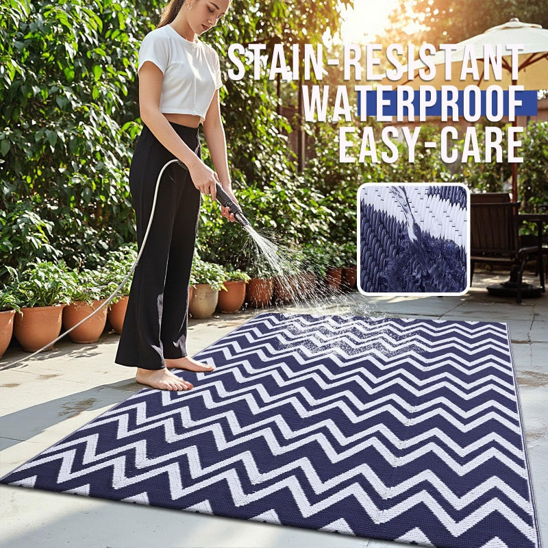 OLANLY Waterproof Outdoor Rug 5x8 ft Clearance, Reversible Outdoor Plastic Straw Rug, RV Mat, Indoor Outdoor Carpet for Patio, Camping, Balcony, Deck, Backyard, Navy & White - Image 3