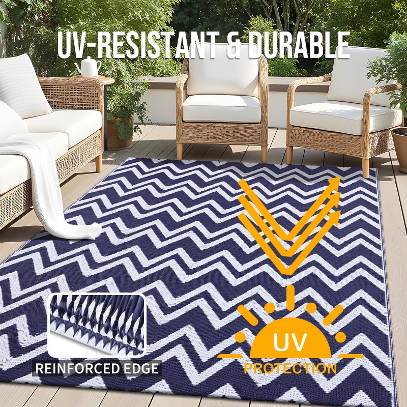 OLANLY Waterproof Outdoor Rug 5x8 ft Clearance, Reversible Outdoor Plastic Straw Rug, RV Mat, Indoor Outdoor Carpet for Patio, Camping, Balcony, Deck, Backyard, Navy & White - Image 4