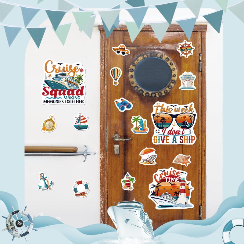 Dazoratix Cruise Door Decorations Magnetic - 17 Pcs Retro Large Ship Cabin Door Magnets Anchor Refrigerator Decals Navigation Tropical Fridge Stateroom Garage Stickers for Carnival Party Summer Decor - Image 4