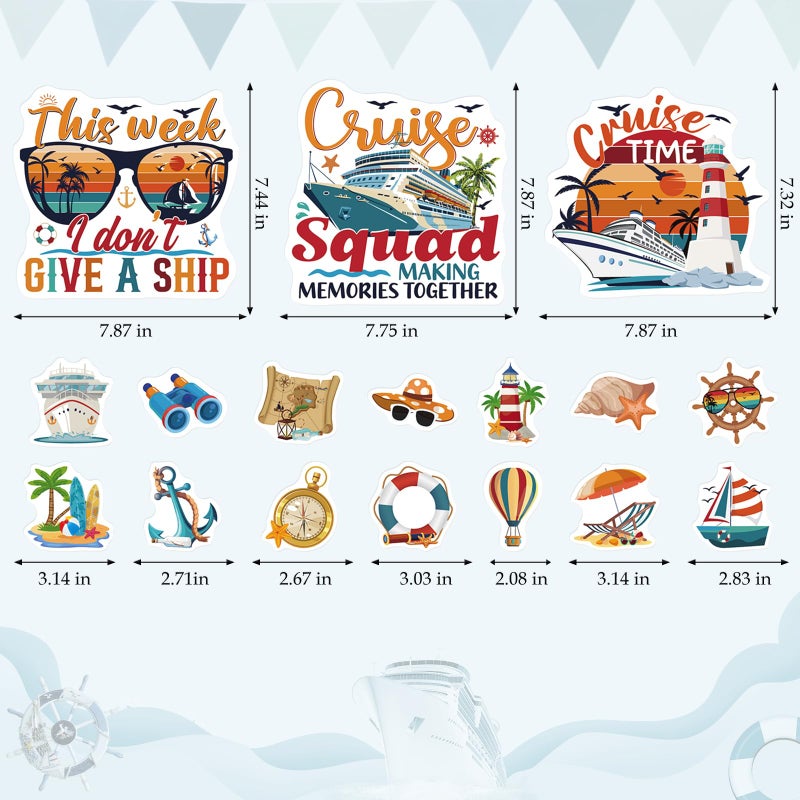Dazoratix Cruise Door Decorations Magnetic - 17 Pcs Retro Large Ship Cabin Door Magnets Anchor Refrigerator Decals Navigation Tropical Fridge Stateroom Garage Stickers for Carnival Party Summer Decor - Image 5