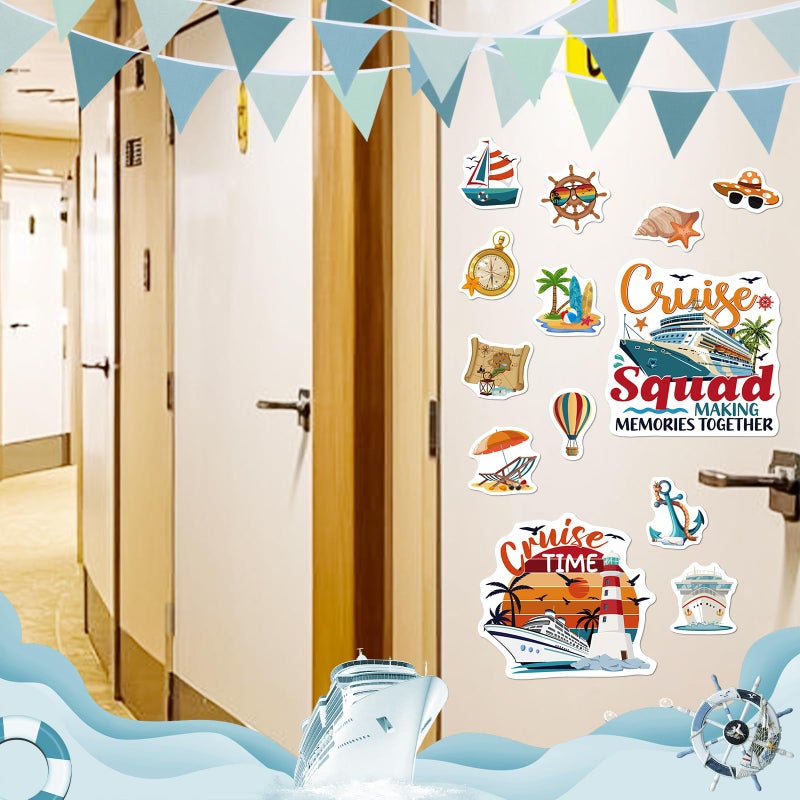 Dazoratix Cruise Door Decorations Magnetic - 17 Pcs Retro Large Ship Cabin Door Magnets Anchor Refrigerator Decals Navigation Tropical Fridge Stateroom Garage Stickers for Carnival Party Summer Decor - Image 3