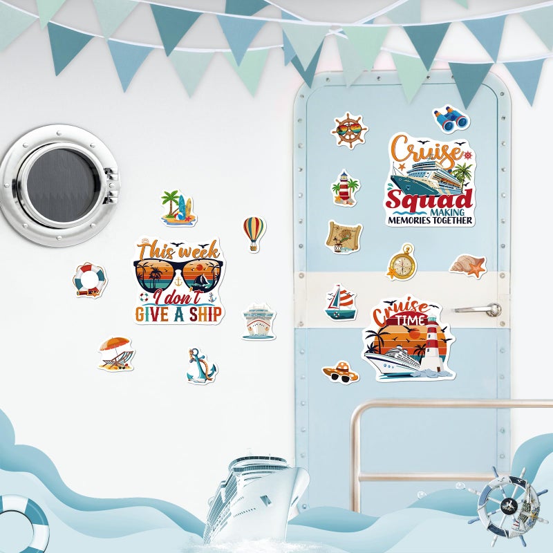 Dazoratix Cruise Door Decorations Magnetic - 17 Pcs Retro Large Ship Cabin Door Magnets Anchor Refrigerator Decals Navigation Tropical Fridge Stateroom Garage Stickers for Carnival Party Summer Decor - Image 2