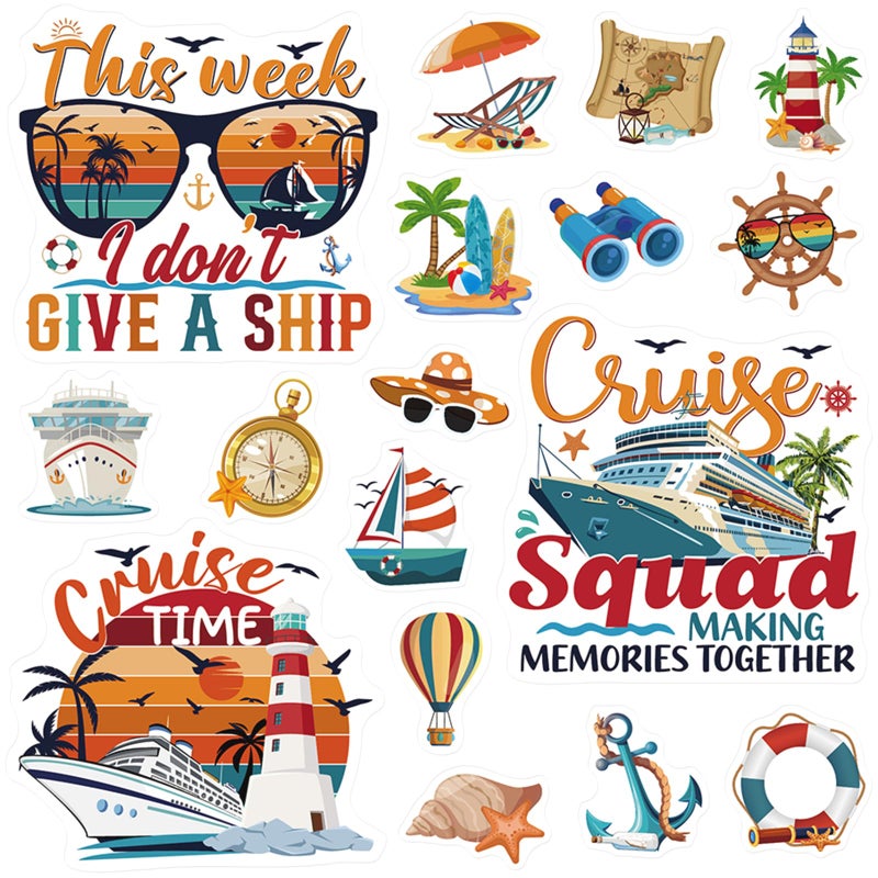 Dazoratix Cruise Door Decorations Magnetic - 17 Pcs Retro Large Ship Cabin Door Magnets Anchor Refrigerator Decals Navigation Tropical Fridge Stateroom Garage Stickers for Carnival Party Summer Decor - Image 1