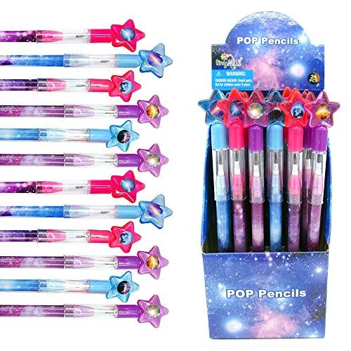 TINYMILLS Tiny Mills 24 Pcs Galaxy Outer Space Multi Point Stackable Pencil with Eraser for Outer Space Galaxy Birthday Party Favor Prize Carnival Goodie Bag Stuffers Classroom Rewards - Image 1