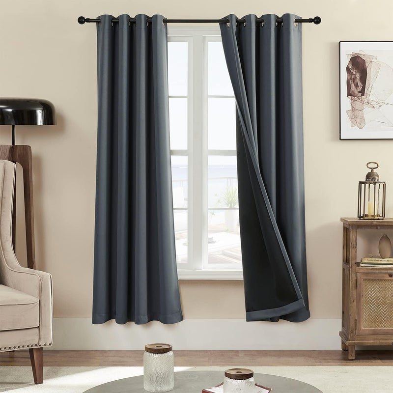 Rutterllow 100% Blackout 340 GSM Curtains 2 Panels, Full Shade 72 Inches Long Complete Drapes for Living Room, Dark Grey Thermal Insulated Bedroom Window Treatment Drapes (52x72 inch) - Image 1