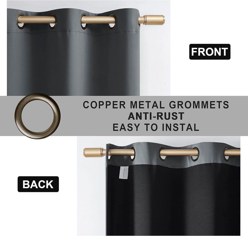 Rutterllow 100% Blackout 340 GSM Curtains 2 Panels, Full Shade 72 Inches Long Complete Drapes for Living Room, Dark Grey Thermal Insulated Bedroom Window Treatment Drapes (52x72 inch) - Image 5