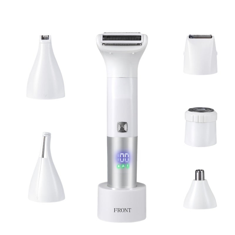 SENROU Shaver for Women, 6-in-1 Body Hair Trimmer, Facial & Pubic Hair Removal, IPX7 Waterproof Wet & Dry Grooming Electric Shaver Kit,Cordless Travel Razor with USB Charging Dock - Image 1