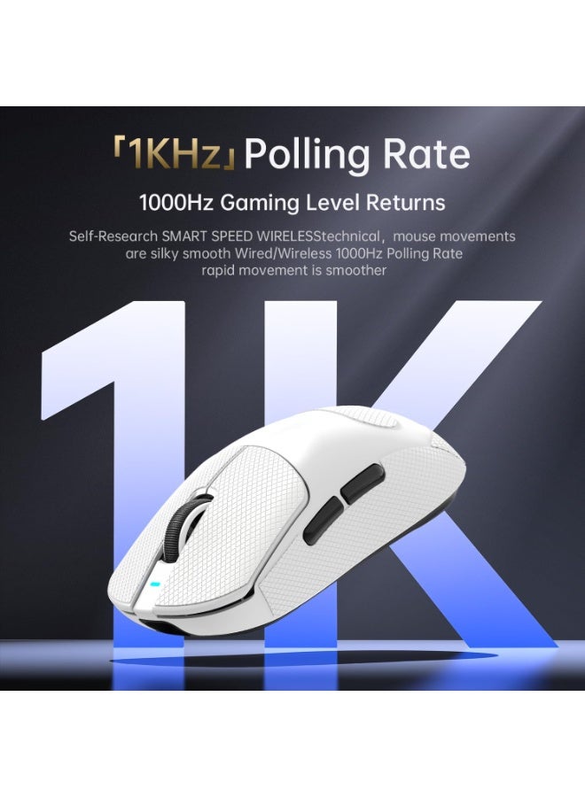 هجوم القرش ماوس ألعاب لاسلكي X8SE، مستشعر بصري PAW3311 بدقة 25 ألف نقطة في البوصة قابل للتعديل، وزن خفيف مريح 59 جرام، أوضاع ثلاثية 2.4 جيجاهرتز/بلوتوث/USB-C، بطارية 500 مللي أمبير/ساعة، 5 أزرار قابلة للبرمجة لأجهزة الكمبيوتر/ماك - شريط قبضة أبيض - Image 4