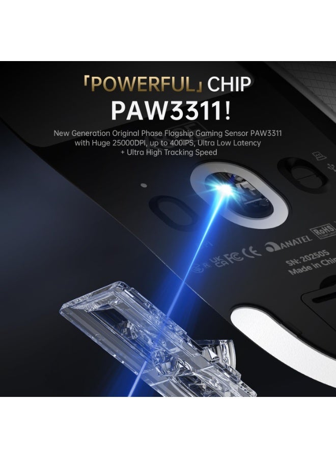 هجوم القرش ماوس ألعاب لاسلكي X8SE، مستشعر بصري PAW3311 بدقة 25 ألف نقطة في البوصة قابل للتعديل، وزن خفيف مريح 59 جرام، أوضاع ثلاثية 2.4 جيجاهرتز/بلوتوث/USB-C، بطارية 500 مللي أمبير/ساعة، 5 أزرار قابلة للبرمجة لأجهزة الكمبيوتر/ماك - شريط قبضة أبيض - Image 3