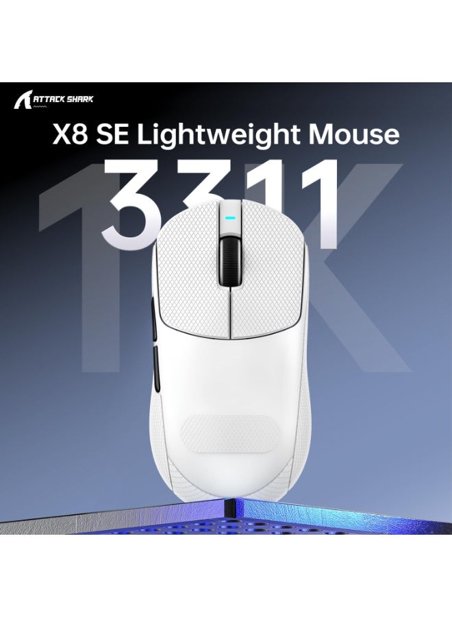 هجوم القرش ماوس ألعاب لاسلكي X8SE، مستشعر بصري PAW3311 بدقة 25 ألف نقطة في البوصة قابل للتعديل، وزن خفيف مريح 59 جرام، أوضاع ثلاثية 2.4 جيجاهرتز/بلوتوث/USB-C، بطارية 500 مللي أمبير/ساعة، 5 أزرار قابلة للبرمجة لأجهزة الكمبيوتر/ماك - شريط قبضة أبيض - Image 2