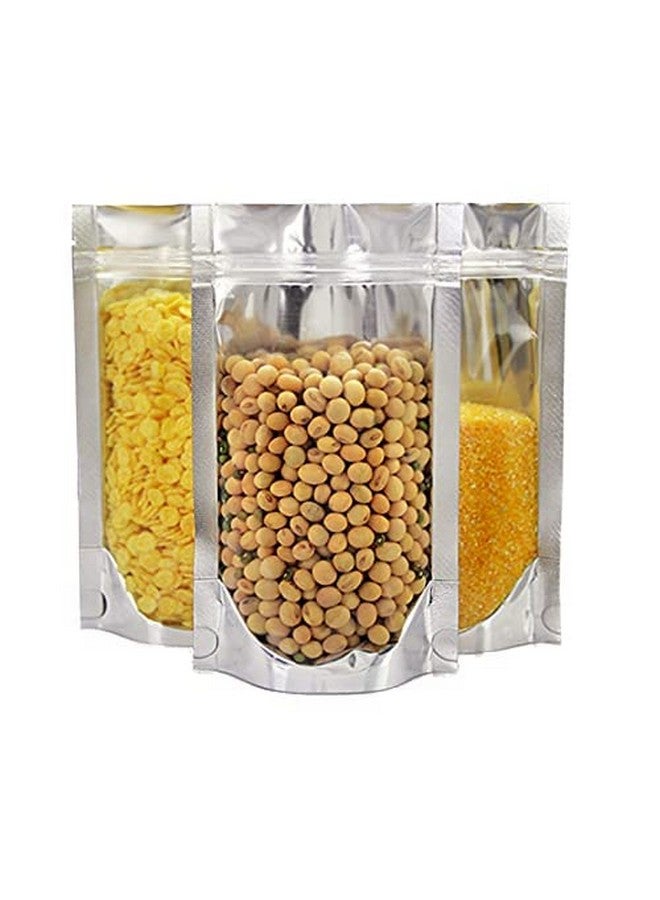 TRUE SHOP TRANSPARENT FRONT/SILVER BACK FOOD GRADE REUSABLE STORAGE STANDUP POUCHES WITH SILVER ZIPPER POLYTHENE PLASTIC COVER BAG (SIZE (6INCHx3INCH) or(14CMx8CM) (50GM CAPACITY PACK OF 20 PCS)) - Image 3