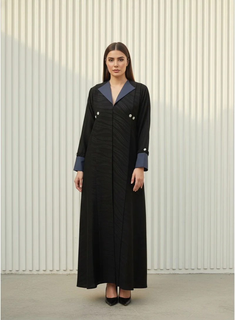 مويستريت Fukhroo Self-Patterned Abaya with Tailored Contrast Collar