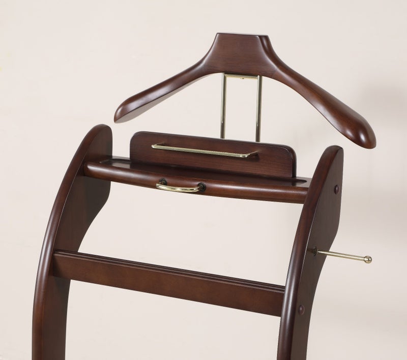 Proman Products Windsor Suit Valet Stand VL16001 with Top Tray, Contour Hanger, Trouser Bar, Tie & Belt Hooks and Shoe Rack, 17"W x 14"D x 40"H, Dark Walnut - Image 3