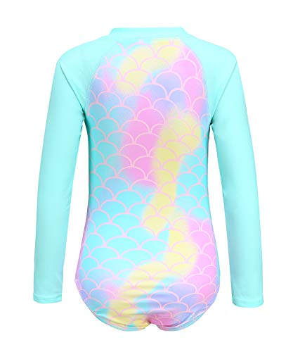 HowJoJo Girls One Piece Bathing Suits Long Sleeve Zipper Swimsuits UPF 50+/Sun Protection Rash Guard Mermaid Size 8 - Image 2