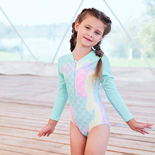 HowJoJo Girls One Piece Bathing Suits Long Sleeve Zipper Swimsuits UPF 50+/Sun Protection Rash Guard Mermaid Size 8 - Image 3